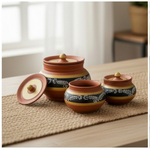 Ensemble de pots de rangement en terre cuite peints à la main avec couvercle, écologiques et étanches, style campagnard - Product Image 3