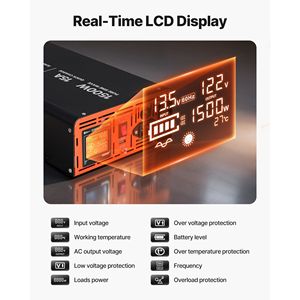 ระบบปั๊มน้ำแบบ LCD 1500W พร้อมแบตเตอรี่สำรองและระบบสวิตช์อัตโนมัติ อินเวอร์เตอร์ปั๊มน้ำพลังงานแสงอาทิตย์แบบ Pure Sine Wave - Product Image 6