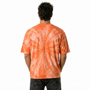 T-shirt en jersey de coton tie-dye orange surdimensionné pour homme, col rond, manches courtes, basique, décontracté - Product Image 3