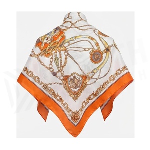 Women's Square Silk Scarf Orange Border Printed Chains Pattern Luxury Fashion Accessory All Seasons Multi-Functional - Product Image 2