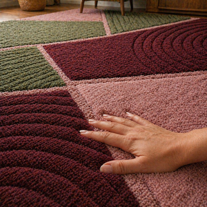 Tapis en laine tufté à la main, tapis géométrique moderne, tapis vert bordeaux rose, tapis abstrait moelleux, décoration pour salon et chambre - Product Image 4