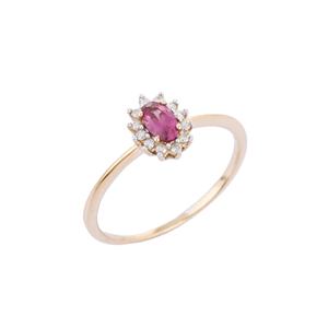 Bague de luxe en or jaune massif 14K rhodolite ovale à facettes pierre taillée en grappe de diamants pour les mariages et les fêtes - Product Image 1