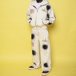 Ensemble sweat à capuche et short déchiré streetwear, survêtement oversize unisexe, imprimé graphique vintage délavé à l'acide, tenue décontractée d'été - Product Image 1