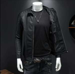 SMART SHINE ENTERPRISES <b>Men</b> Premium Genuine <b>Leather</b> <b>Jacket</b> Casual Soft Comfortable Durable Full Zip Stand Front Regular Fit - Product Image 3