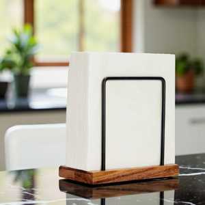 Modern Rectangle Wood Napkin Holder With Black Metal Frame For Kitchen <b>Table</b> Decoration - Product Image 1
