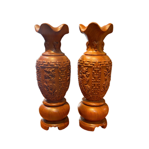 Par de Jarrones de Madera de Palisandro Tallados a Mano de 38 cm, Jarrones Florales Eclécticos para Regalo de Felicitación, Tam Viet Da Nang - Product Image 4