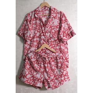 Women Floral Printed Cotton Pajama Set Short Sleeve Turn-down Collar <b>Button</b> Fly Casual Summer Sleepwear - Product Image 1