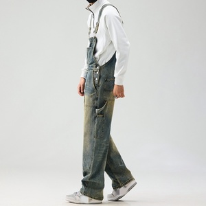 Private Labeling Trending New <b>Mens</b> Plus Size Loose Fit Overalls Adjustable Strap Button Detail Cuffed Cropped Fit Work <b>Dungarees</b> - Product Image 5