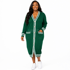 HMR Sisterhood Sorority Acrylic V-Neck Full Sleeve Solid Green <b>With</b> <b>Pockets</b> And Button Closure Casual Style - Product Image 1