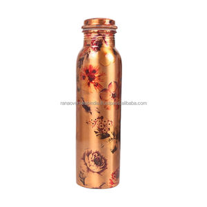 Botella de agua de cobre a prueba de fugas de recipiente de cobre Ayurvédico con estampado Floral de alta calidad en diseño ancho para uso diario - Product Image 5