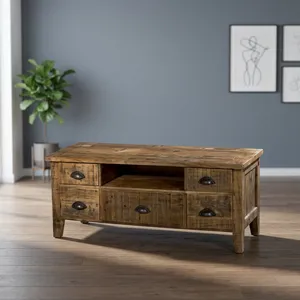 Mueble de Salón Rústico de Madera Maciza con 5 Cajones, Mueble de Almacenamiento para el Hogar - Product Image 6