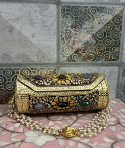 <b>Medium</b> <b>Size</b> Brass Handmade Oval Kundan Clutch Golden Indian Wedding Traditional Handmade - Product Image 4