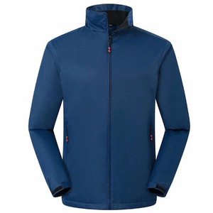 Blouson bomber en polaire bleu uni pour homme, col montant, fermeture éclair sur le devant, coupe-vent, décontracté, hiver, coupe régulière, doublure en polyester - Product Image 1