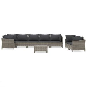 Ensemble de salon de jardin en rotin PE gris et acier thermolaqué, 9 pièces, collection de meubles d'extérieur élégante - Product Image 2