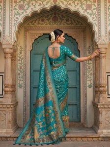 Sari en soie Shahi Pushpa Rajwada, design Meenakari, héritage Rajratna, sari traditionnel en soie Pashmina impériale pour mariage et fête - Product Image 3