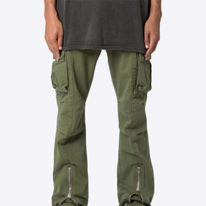 Pantalon cargo ample évasé pour homme, teinture personnalisée, couleur unie, en coton, respirant et infroissable - Product Image 3