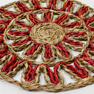Handmade Round Seagrass Mat Bohemian Design Red and Natural Color <b>Table</b> <b>Placemat</b> - Product Image 5