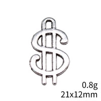 Breloque Symbole Dollar 21x12mm en Alliage de Zinc Argent Vieilli pour Remplacement de Tirette de Fermeture Éclair