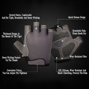 Gants de cyclisme Daizen Star à demi-doigts antidérapants noirs en polyester avec fermeture auto-agrippante unisexe été - Product Image 3