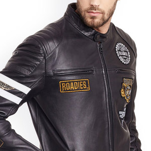 <b>Road</b> Men's PU Leather Motorcycle Jacket With Embroidered Patches Stand Collar Zipper Closure Biker Style Autumn Wear - Product Image 5