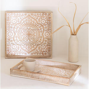 ถาดไม้มะม่วงทรงสี่เหลี่ยมผืนผ้า งานฝีมือพร้อมหูจับ เหมาะสำหรับเสิร์ฟ ตกแต่งบ้าน โต๊ะกาแฟแบบออตโตมัน และใช้สำหรับขายส่ง - Product Image 4