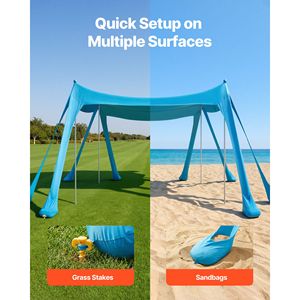 Tenda da Spiaggia Portatile con Protezione UPF50+, 3x3 m, 2 m di Altezza, Gazebo Facile da Montare con Sacchi di Sabbia e Pali di Stabilità - Product Image 5