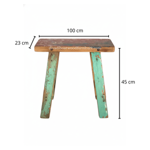 Banc Rita en bois de bateau récupéré, couleur naturelle, design éco-responsable et durable, fait main, petit tabouret en bois pour l'intérieur et l'extérieur - Product Image 1