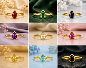 แหวนทับทิมสีเหลืองทองแหวนหมั้นแบบคลาสสิก9kt ตัดเป็นวงแหวนแบบฝาลูกแพร์ - Product Image 5