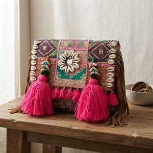 Bolso de Hombro de Macramé Tribal Vintage Hecho a Mano por los Banjara, Bolso Tipo Tote Étnico Tradicional Bohemio Indio, Resistente al Agua - Product Image 5