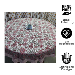 Premium Elegant Artisan 100% Cotton Banquet <b>Round</b> <b>Table</b> <b>Cloth</b> Indian Block Print Floral Washable Weddings Gifts Cafe Home - Product Image 2