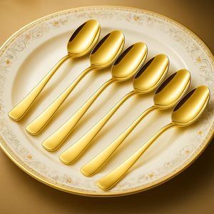 Cuchara, Tenedor y Cuchillo de Postre de Acero Inoxidable Dorado de Lujo con Mangos Florales Decorativos |   Juego de Cubiertos Premium para Mesa de Comedor - Product Image 3