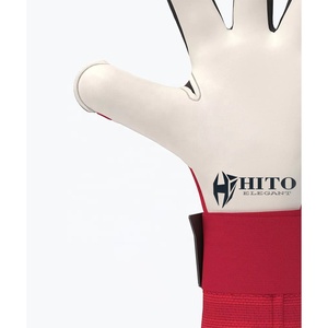 Custom Design Black and Red Breathaprene Soccer Full Finger Goalkeeper <b>Gloves</b> 4mm German Negative Cut Elastic Strap - Product Image 4