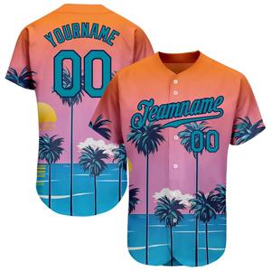Camiseta de Béisbol Tropical Personalizada Unisex de Manga Corta con Estampado por Transferencia Térmica, Transpirable, de Poliéster, Corte Regular para Adultos, para Equipos de Verano - Product Image 1