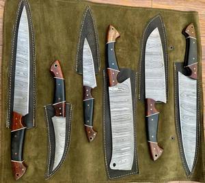 Juego de Cuchillos de Chef de Acero de Damasco Forjados a Mano de 6 Piezas, Mangos de Madera, Diseño Ambidiestro, Hojas Hechas a Mano de 67 Capas, OEM Profesional - Product Image 2