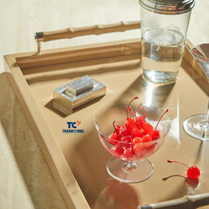 ถาดเสิร์ฟแลคเกอร์สี่เหลี่ยม MDF ทำมือสุดหรูด้ามจับหนังสำหรับชากาแฟอาหารเช้าร้านอาหารของตกแต่งโรงแรม - Product Image 2