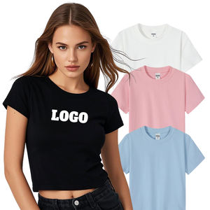 Camiseta corta de algodón para mujer con logotipo personalizado simple, de alta calidad profesional. - Product Image 1