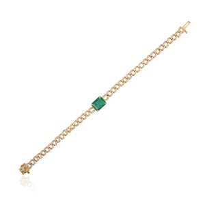 18K <b>Solid</b> <b>Gold</b> Octagon Emerald and Diamond Tennis Bracelet-17cm Statement Chain - Product Image 5