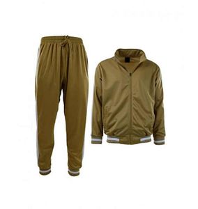 Conjunto Deportivo Unisex Verde Oliva, Cierre de Cremallera Completo, Bolsillos Laterales, Transpirable, Estilo Deportivo, Ropa de Otoño, Corte Regular - Product Image 2