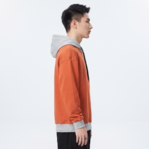 Men's <b>Orange</b> Layered Fleece Oversized Hooded Sweatshirt Two-Tone Pullover <b>Hoodie</b> Pocket Ribbed Cuffs Casual Streetwear Style - Product Image 3