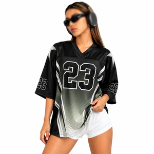 Maillot de football américain surdimensionné pour femmes, sublimé, en maille, vêtements de sport, fournisseur en gros de vêtements personnalisés OEM - Product Image 1