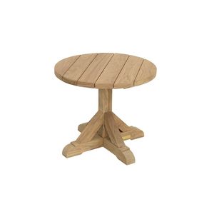 Mesa Auxiliar Redonda de Madera de Teca Sólida de Grado Comercial, Acabado Natural, Base de Pedestal Cruzado, Proveedor Mayorista - Product Image 1