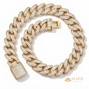 Collier chaîne maille cubaine en moissanite plaqué or 18 carats, bijoux de mode pour hommes et femmes, style pendentif maille glacée New York, style urbain - Product Image 1