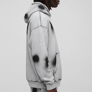 Sudadera de hip hop personalizada de invierno, bordada, con hombros caídos, oversize, negra, lavada a la piedra, teñida lisa, ecológica, 100% algodón, de felpa. - Product Image 6