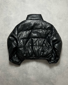 Wholesale High Quality Black PU Leather <b>Puffer</b> <b>Jacket</b> Custom <b>Cropped</b> Stand Collar Button Front Oversized Warm Winter Bubble Coat - Product Image 2
