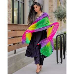 Conjunto de Traje de Chifón de Rayón Transpirable Azul Jade para Mujer con Dupatta Multicolor, Talla XS - Product Image 5