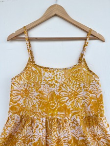 Mini-robe en coton à imprimé floral jaune, bretelles spaghetti, sans manches, à volants, robe d'été décontractée, robe de plage, tenue de pique-nique et de vacances - Product Image 4