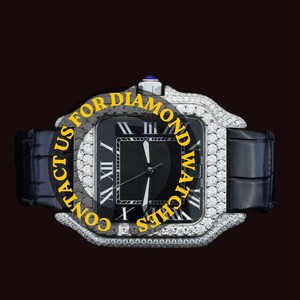 Montre en acier inoxydable avec quartz moissanite de qualité supérieure, boîtier carré argenté, analogique, élégante, cadeau de mariage pour homme - Product Image 2