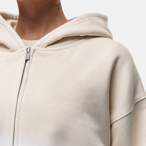 Sudadera Corta con Capucha y Cremallera para Mujer, Estilo Oversize, Color Sólido, Tejido de Algodón, Manga Larga, Otoño, Casual, Transpirable - Product Image 6