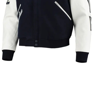 Veste universitaire pour hommes, veste de baseball personnalisée noire et blanche, logo brodé, boutons pression - Product Image 6