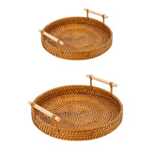 Handwoven RATTAN <b>TRAY</b> FRUIT STORAGE BASKET with Handles Gift, Handmade Basket for Food Presentation - Product Image 1